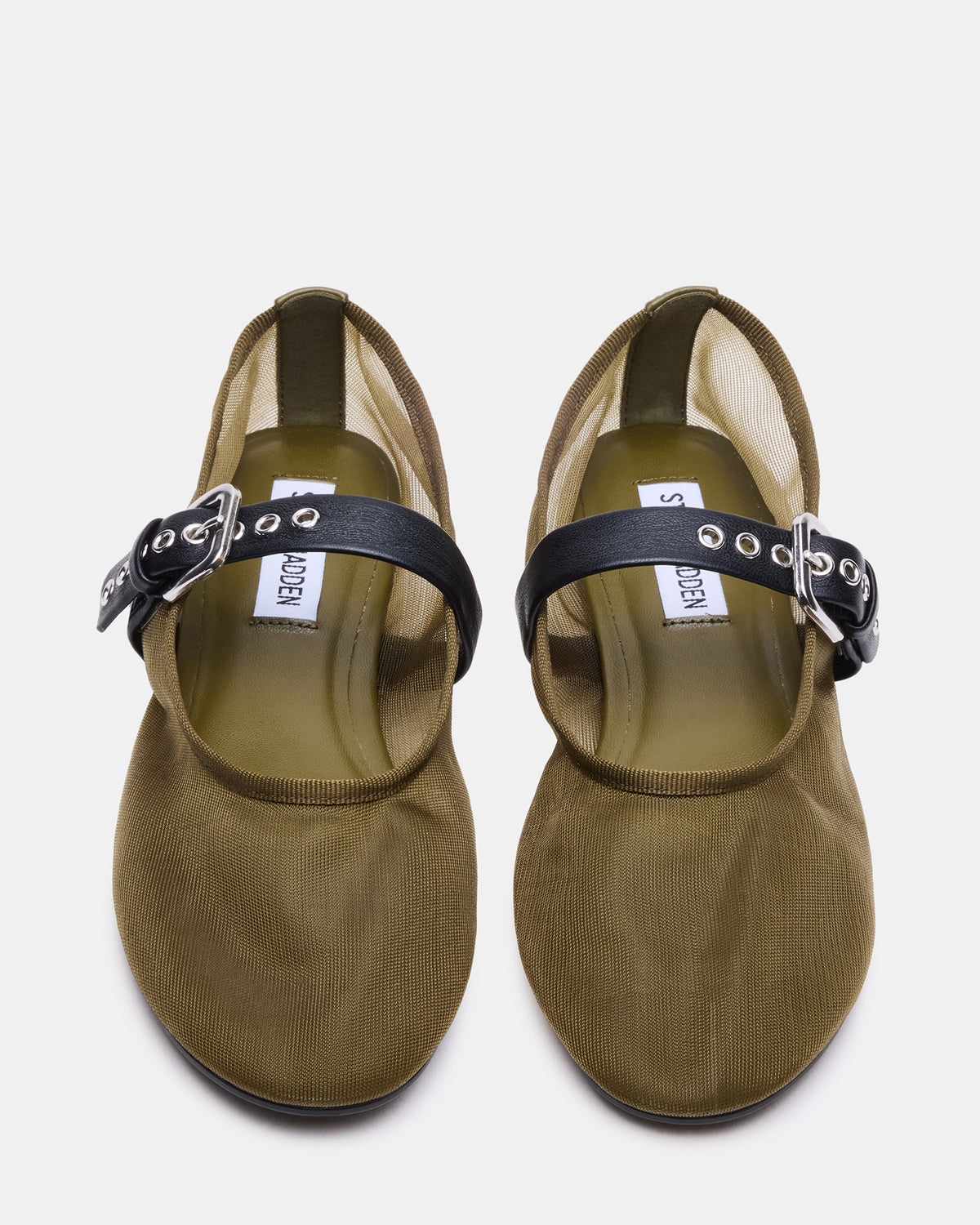 MITSY Olive/Black Mary Jane Mesh Ballet Women's Flat | Steve Madden Smart Buy