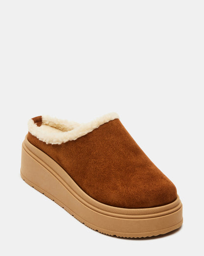 SMORES Tan Suede Faux Fur Slip-On | Women's Flats | Steve Madden Popular
