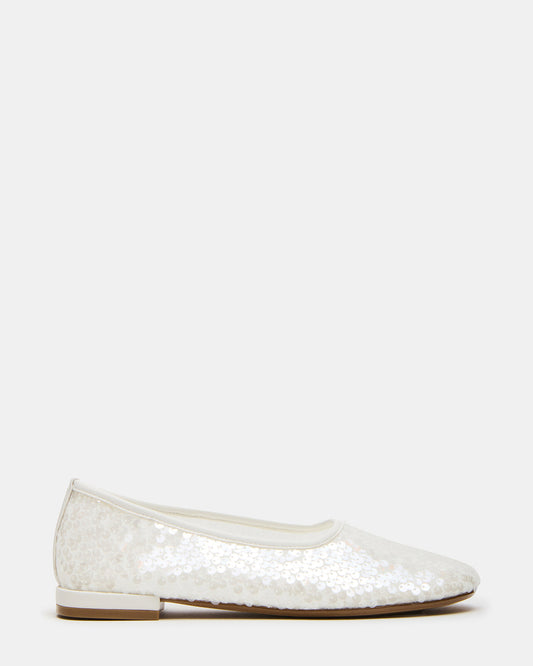 GARCELLE White Sequin Women's Ballet Flats | Steve Madden Essential