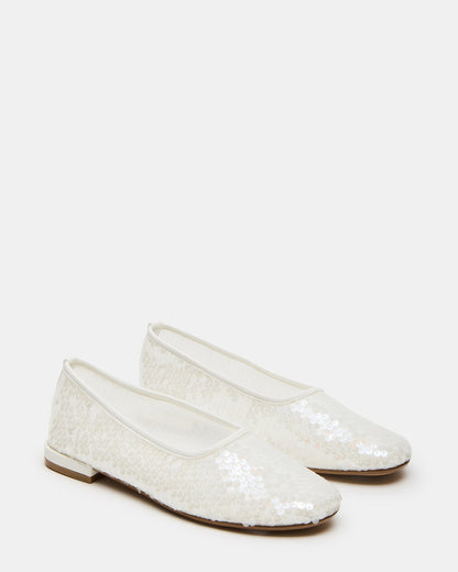 GARCELLE White Sequin Women's Ballet Flats | Steve Madden Essential