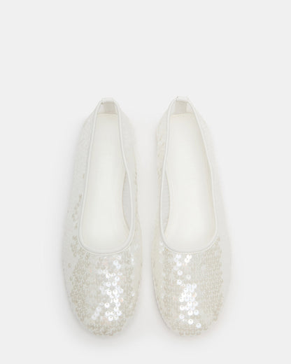 GARCELLE White Sequin Women's Ballet Flats | Steve Madden Essential