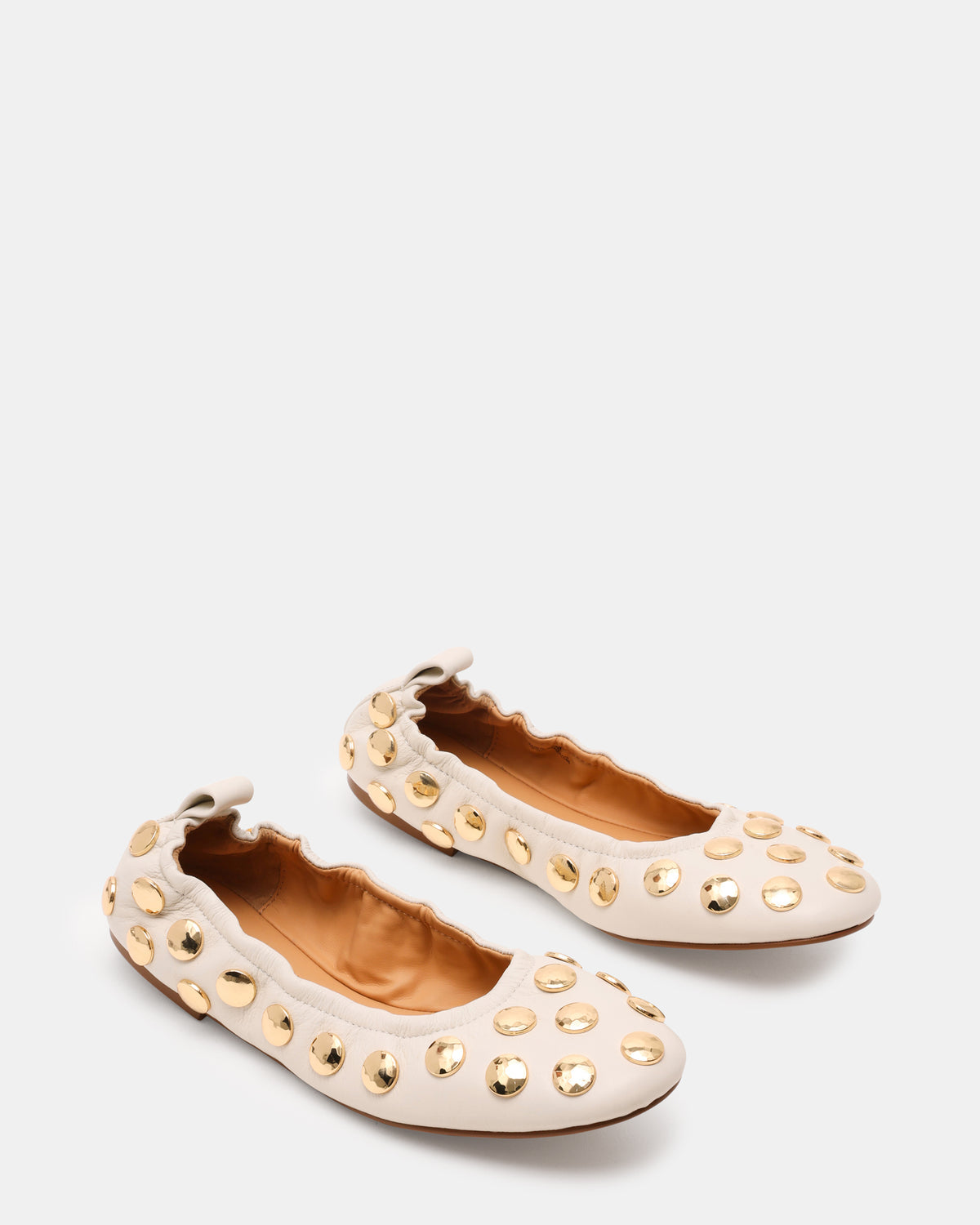 LANTA White Leather Studded Gold-Detail Round-Toe Women's Flat | Steve Madden Signature