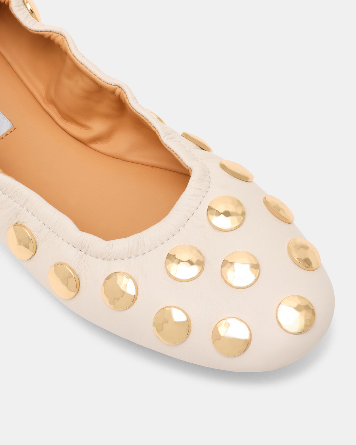 LANTA White Leather Studded Gold-Detail Round-Toe Women's Flat | Steve Madden Signature