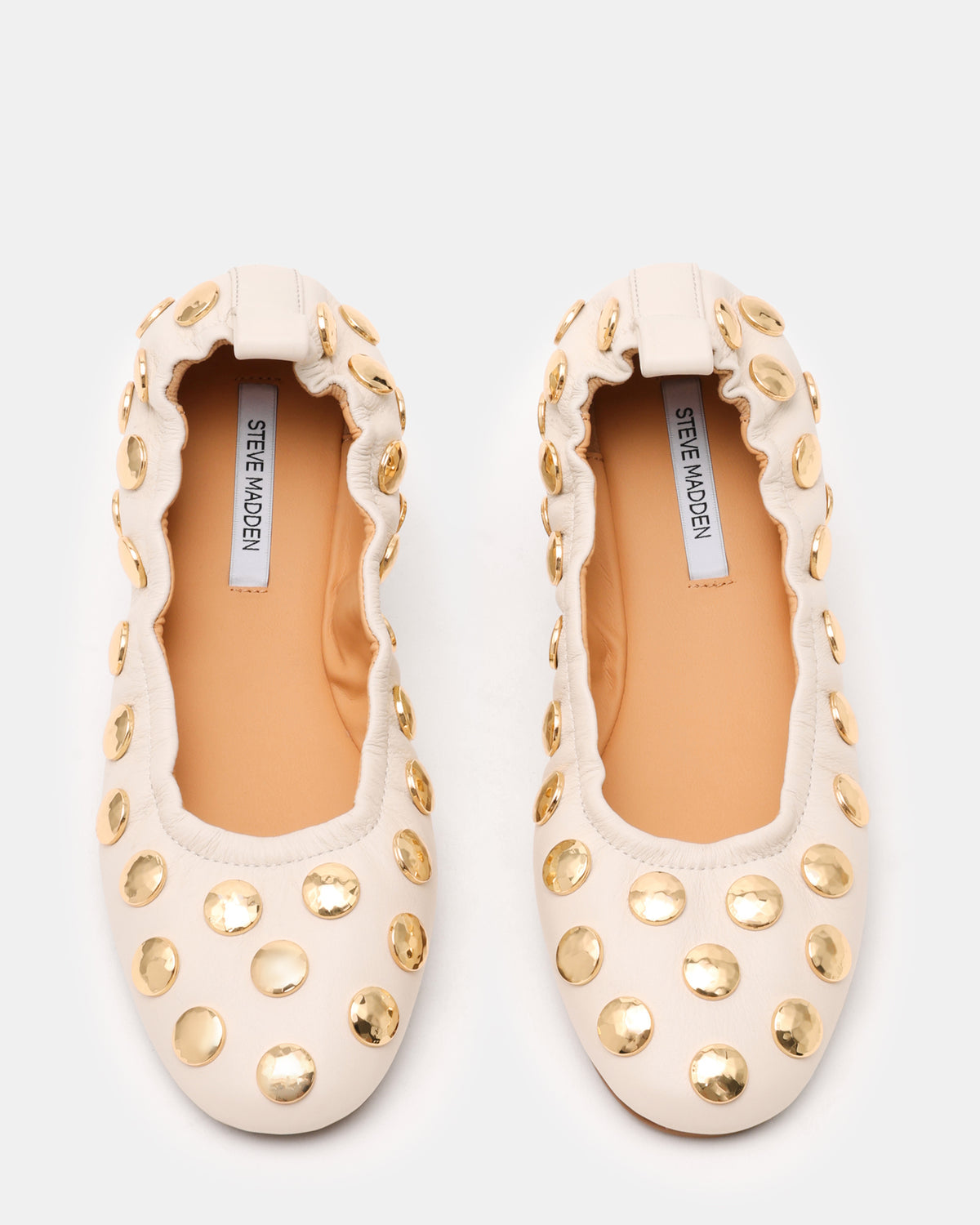 LANTA White Leather Studded Gold-Detail Round-Toe Women's Flat | Steve Madden Signature