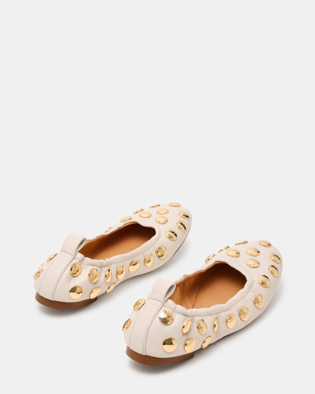 LANTA White Leather Studded Gold-Detail Round-Toe Women's Flat | Steve Madden Signature