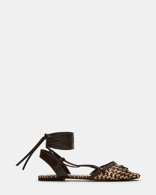 GOSSAMER Brown Leather Women's Woven Lace-Up Ballet Flat | Steve Madden Sale