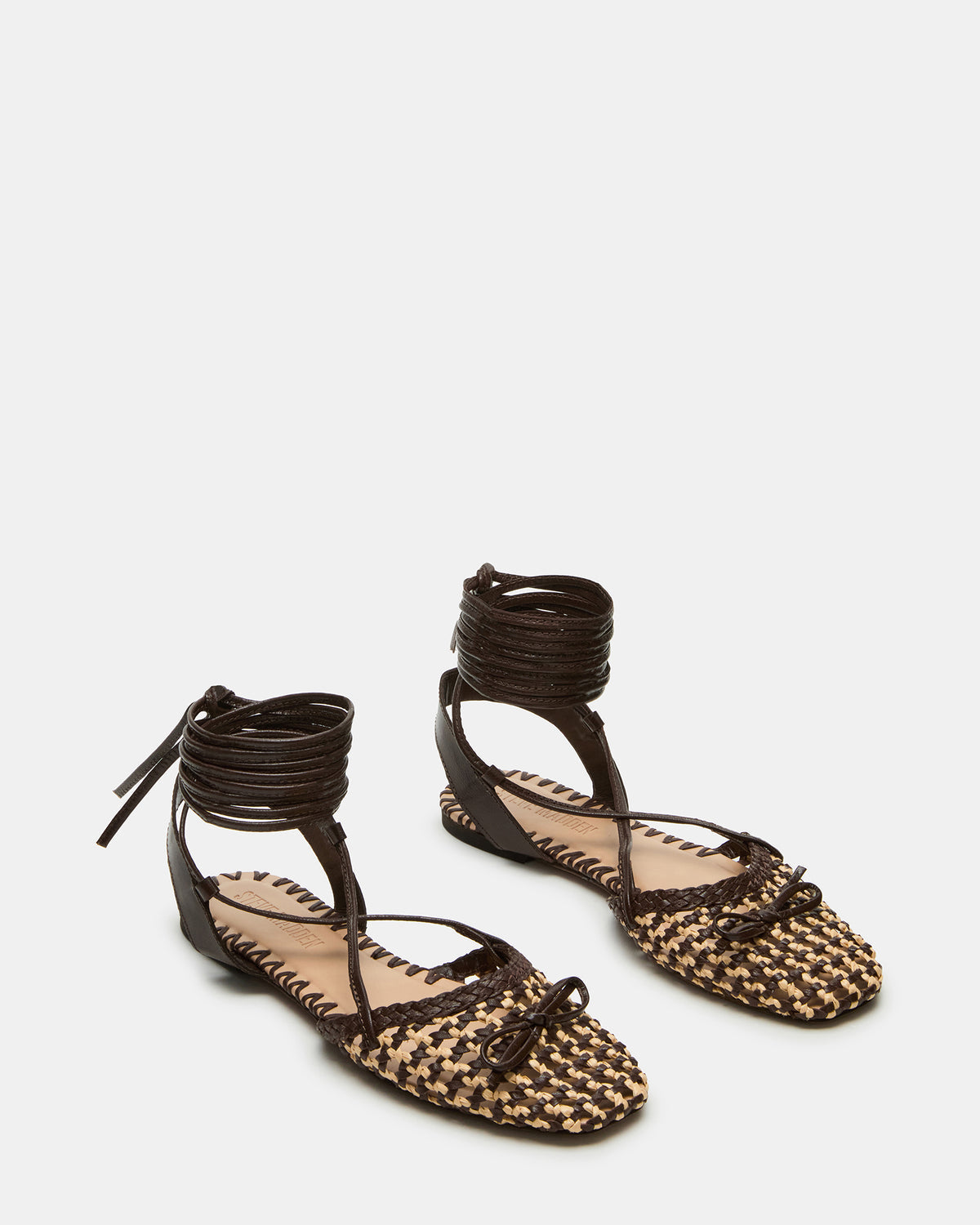 GOSSAMER Brown Leather Women's Woven Lace-Up Ballet Flat | Steve Madden Sale