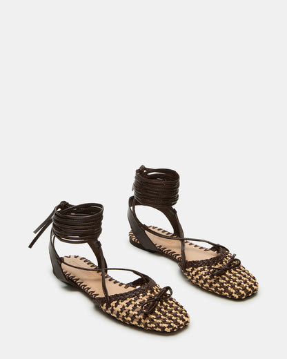 GOSSAMER Brown Leather Women's Woven Lace-Up Ballet Flat | Steve Madden Sale