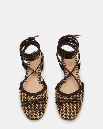 GOSSAMER Brown Leather Women's Woven Lace-Up Ballet Flat | Steve Madden Sale