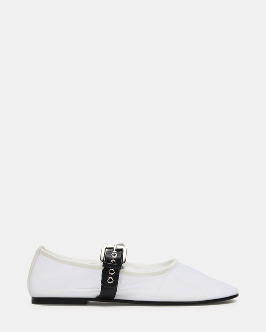 MITSY White/Black Mary Jane Mesh Ballet Women's Flat | Steve Madden Premium