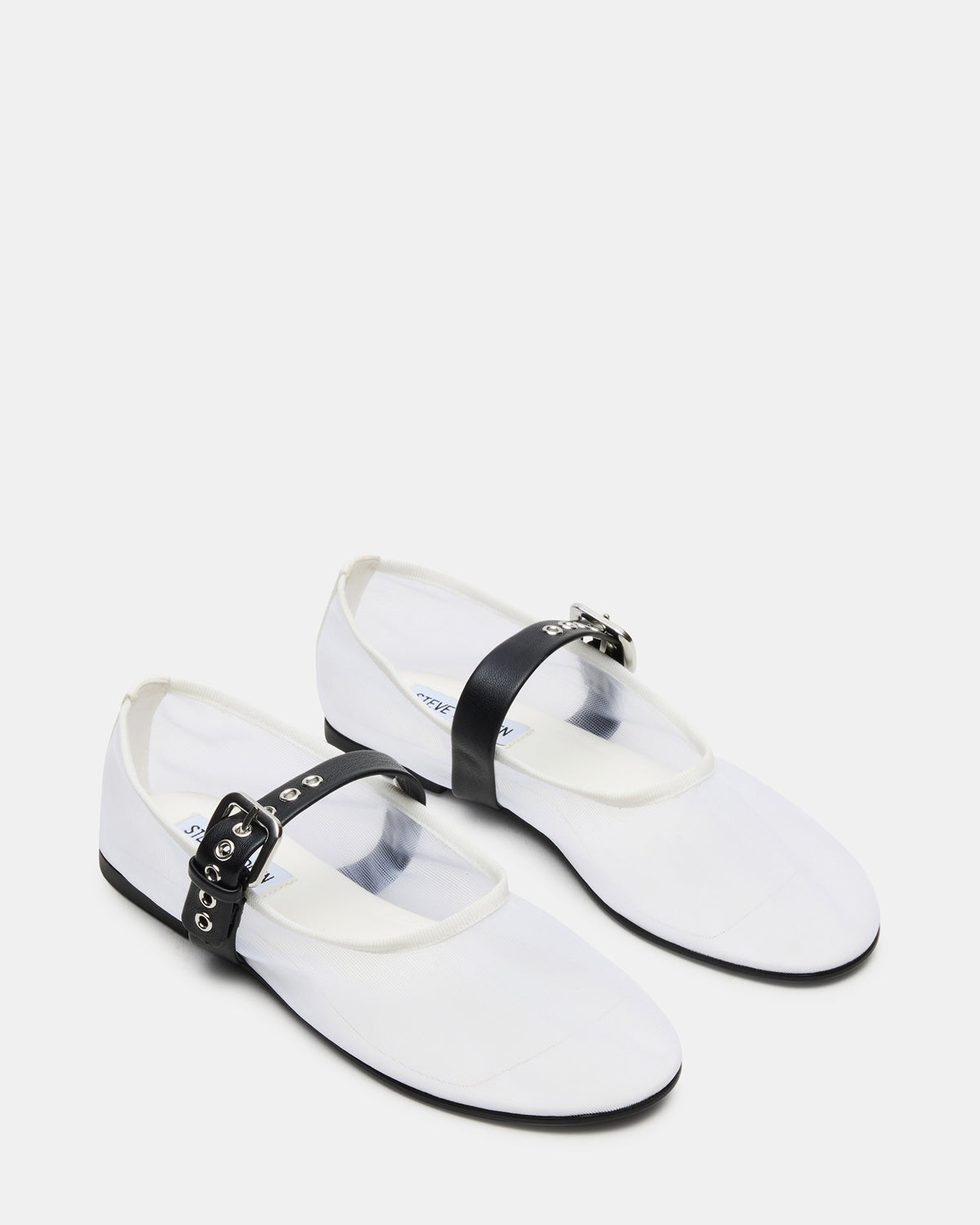 MITSY White/Black Mary Jane Mesh Ballet Women's Flat | Steve Madden Premium