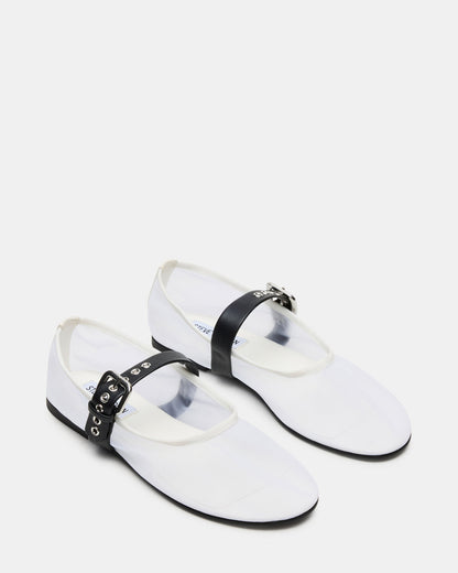 MITSY White/Black Mary Jane Mesh Ballet Women's Flat | Steve Madden Premium