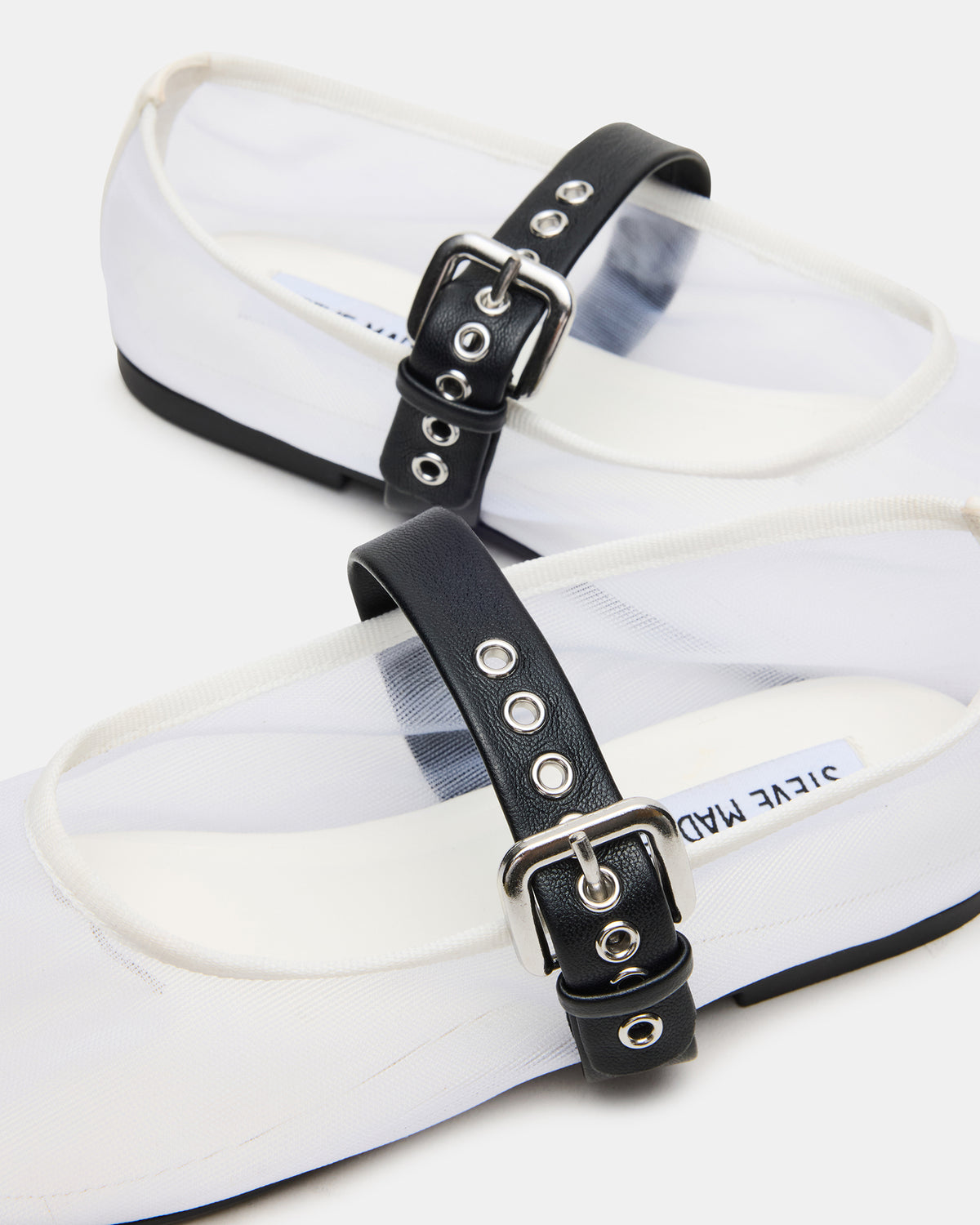 MITSY White/Black Mary Jane Mesh Ballet Women's Flat | Steve Madden Premium