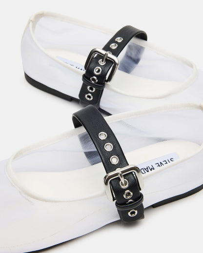 MITSY White/Black Mary Jane Mesh Ballet Women's Flat | Steve Madden Premium