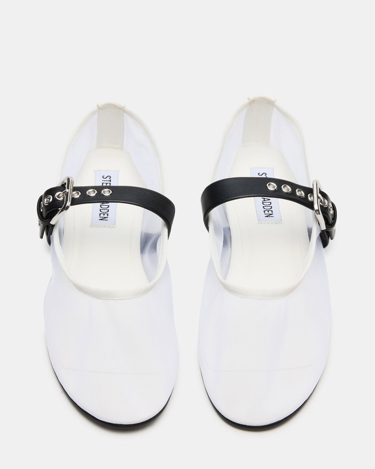 MITSY White/Black Mary Jane Mesh Ballet Women's Flat | Steve Madden Premium
