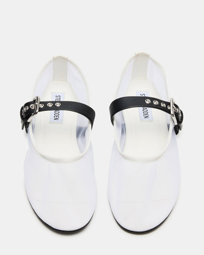 MITSY White/Black Mary Jane Mesh Ballet Women's Flat | Steve Madden Premium