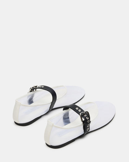 MITSY White/Black Mary Jane Mesh Ballet Women's Flat | Steve Madden Premium