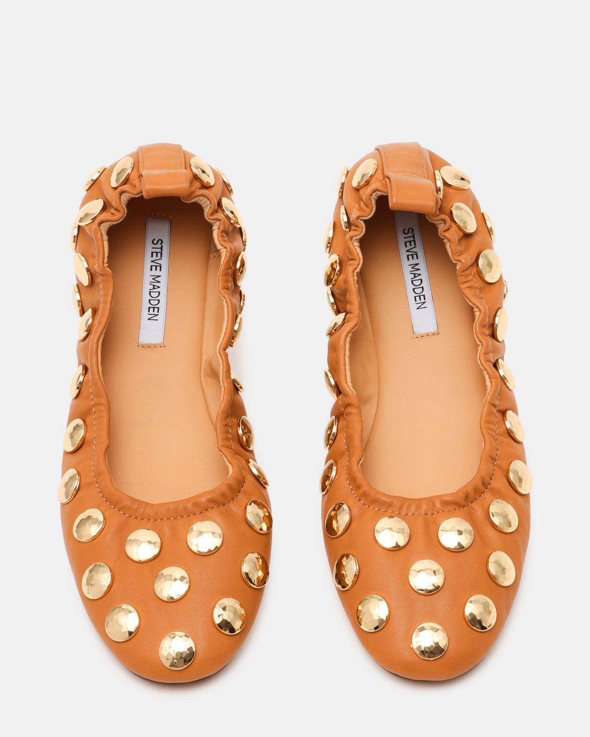 LANTA Tan Leather Studded Gold-Detail Round-Toe Women's Flat | Steve Madden Hot Sale