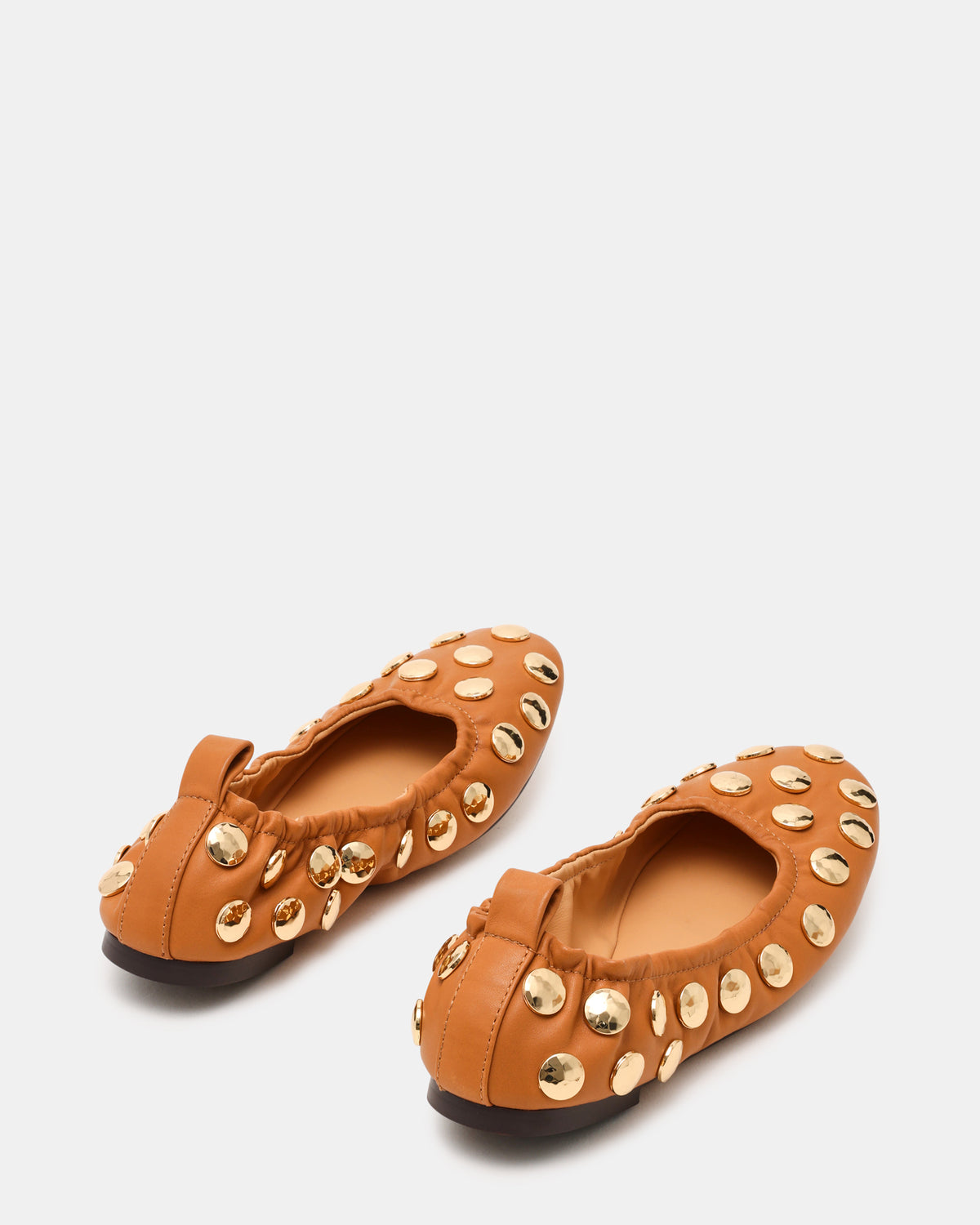 LANTA Tan Leather Studded Gold-Detail Round-Toe Women's Flat | Steve Madden Hot Sale