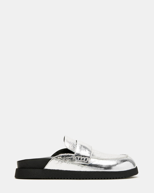 SKIPPER Silver Metallic Women's Slip-On Mule | Steve Madden Classic