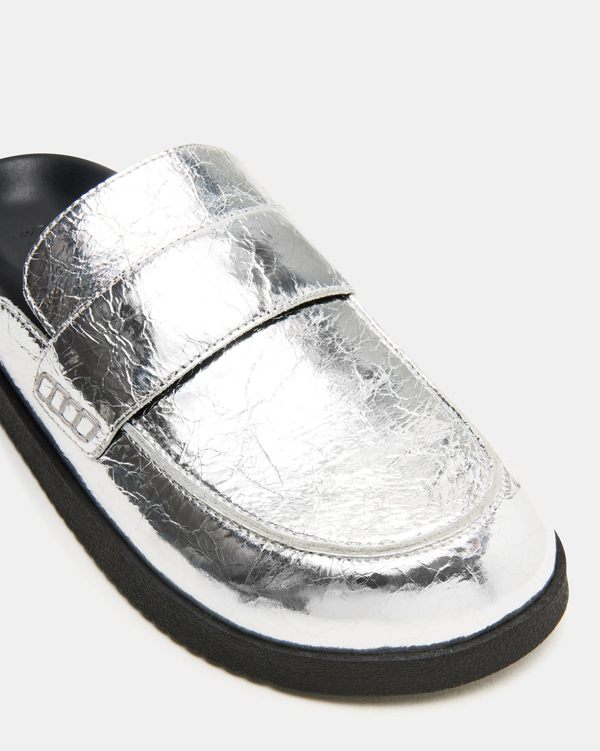 SKIPPER Silver Metallic Women's Slip-On Mule | Steve Madden Classic