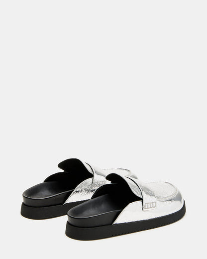 SKIPPER Silver Metallic Women's Slip-On Mule | Steve Madden Classic
