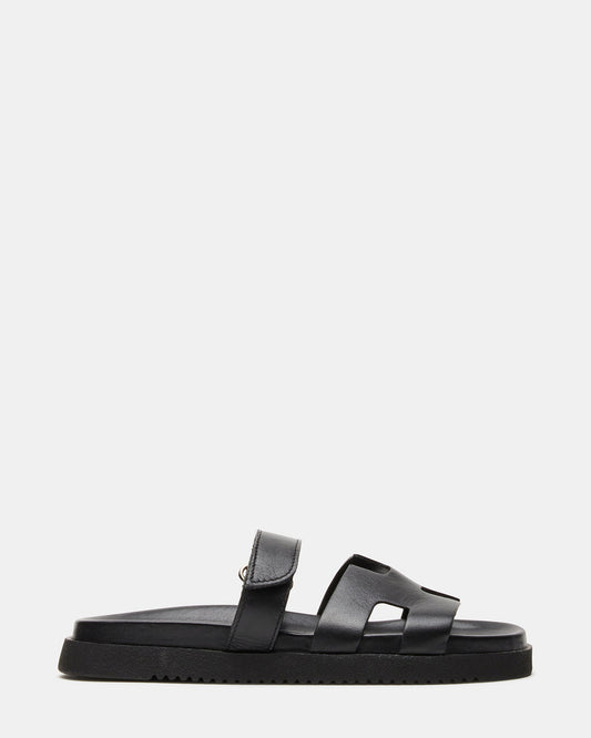 MAYVEN Black Leather Flatform Slide Women's Sandal | Steve Madden Special Offer