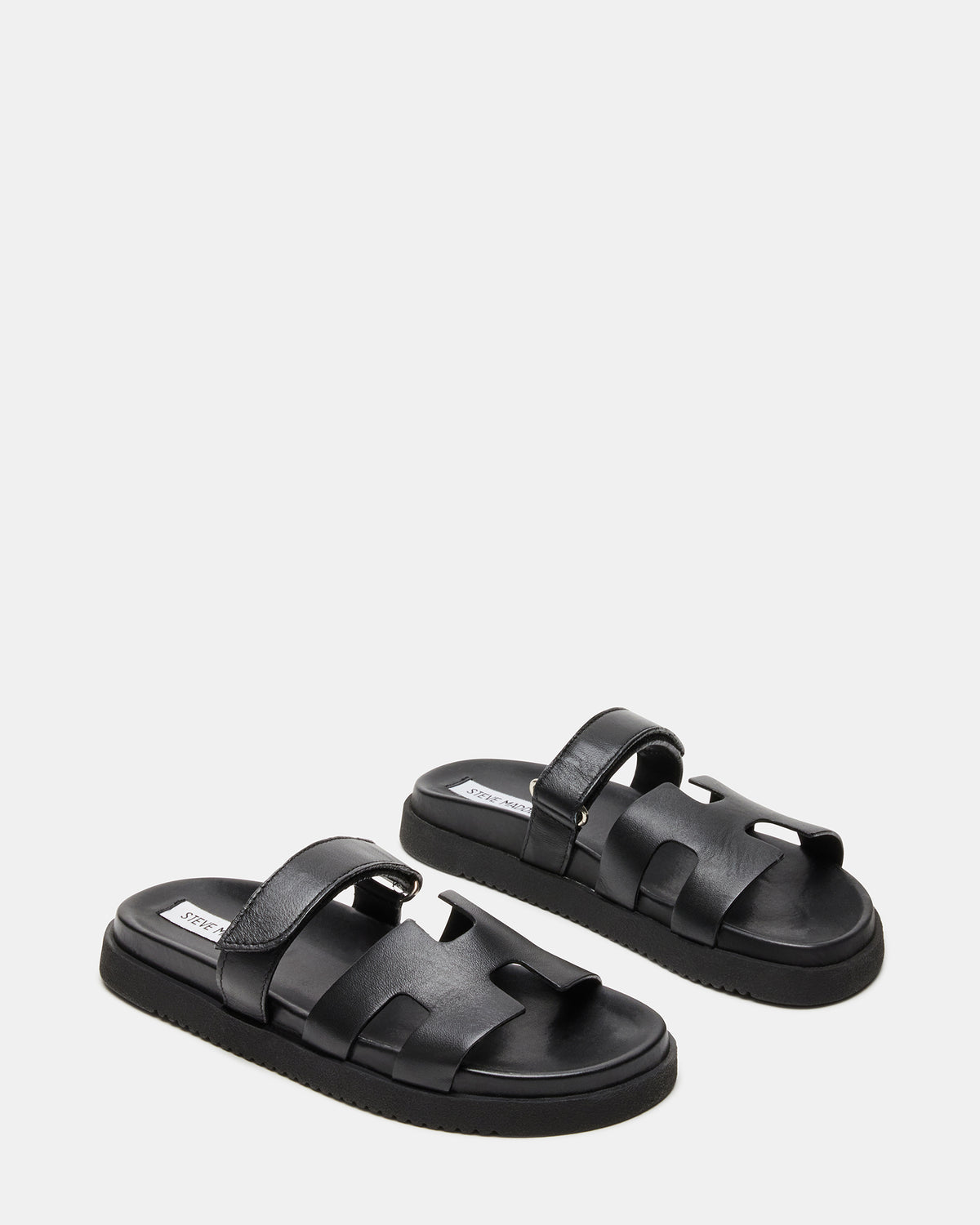 MAYVEN Black Leather Flatform Slide Women's Sandal | Steve Madden Special Offer