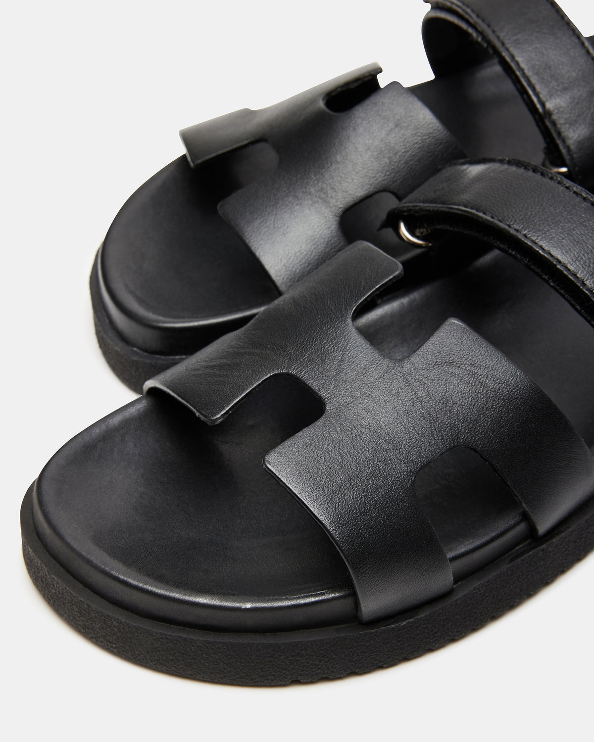 MAYVEN Black Leather Flatform Slide Women's Sandal | Steve Madden Special Offer