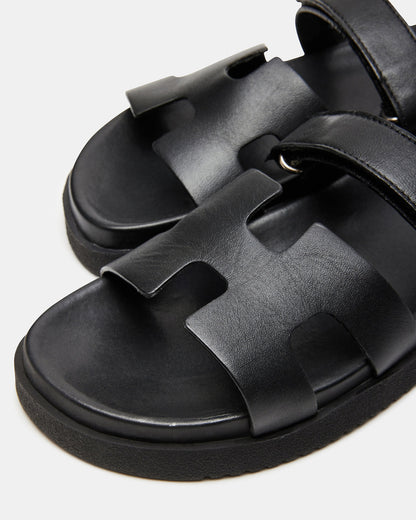 MAYVEN Black Leather Flatform Slide Women's Sandal | Steve Madden Special Offer