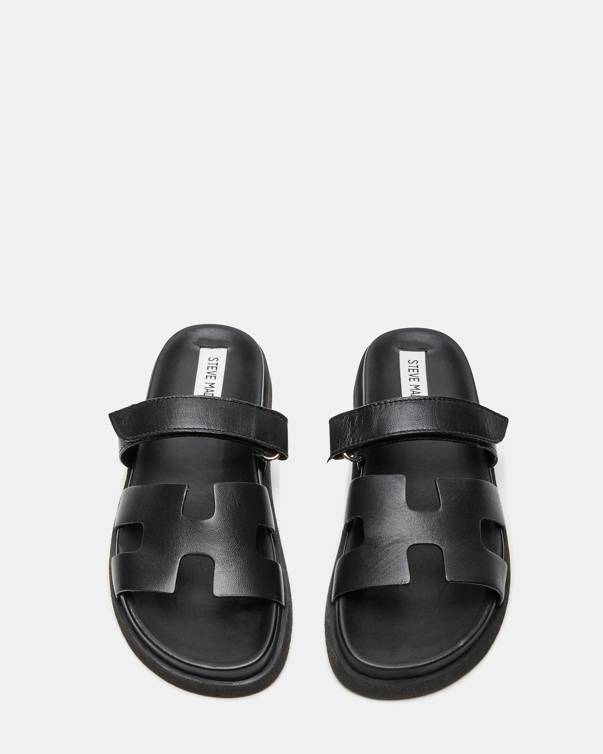 MAYVEN Black Leather Flatform Slide Women's Sandal | Steve Madden Special Offer