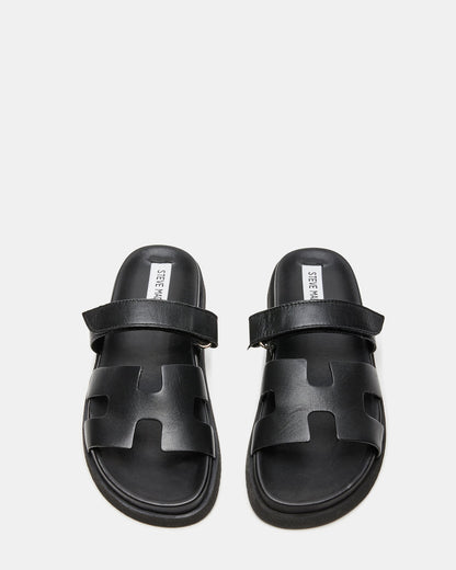 MAYVEN Black Leather Flatform Slide Women's Sandal | Steve Madden Special Offer