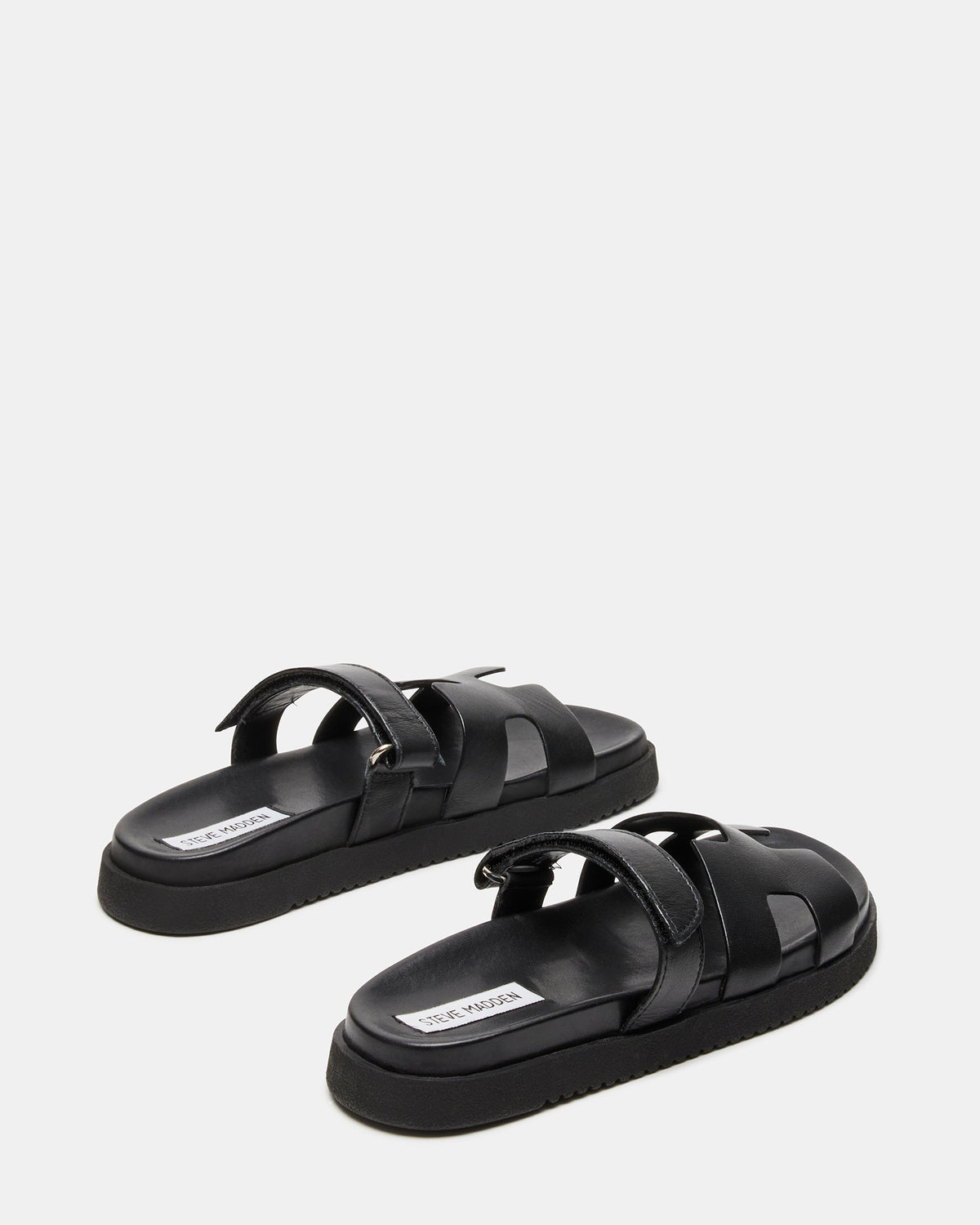 MAYVEN Black Leather Flatform Slide Women's Sandal | Steve Madden Special Offer
