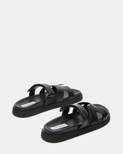 MAYVEN Black Leather Flatform Slide Women's Sandal | Steve Madden Special Offer