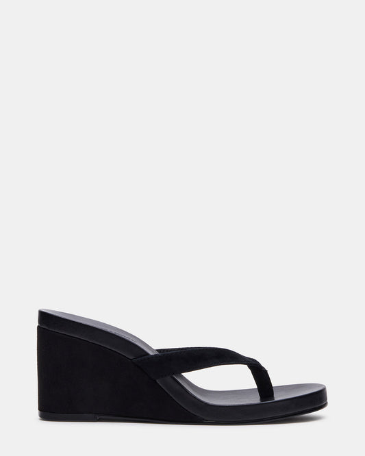 PLAYING Black Suede Thong Wedge Women's Sandal | Steve Madden Value