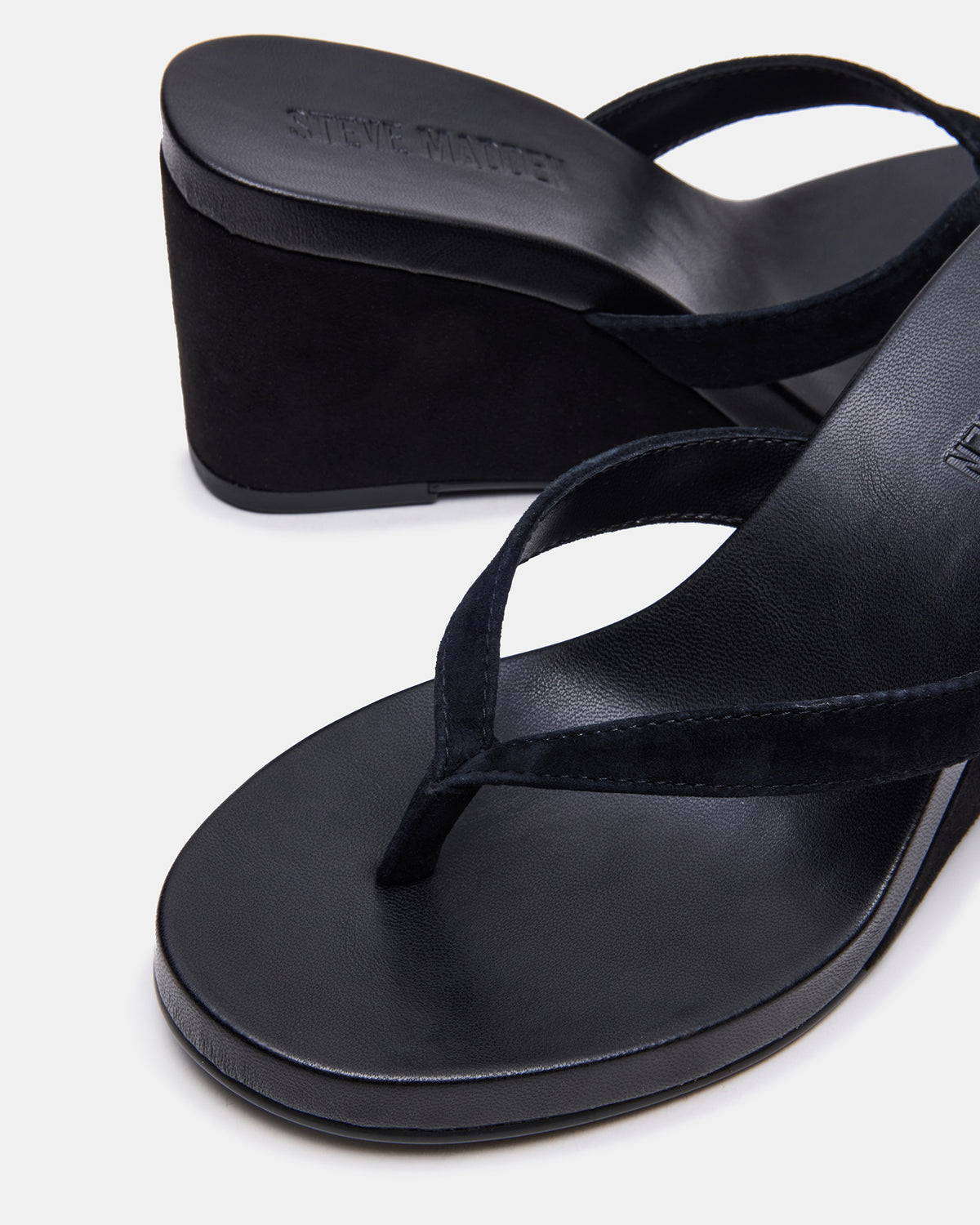 PLAYING Black Suede Thong Wedge Women's Sandal | Steve Madden Value