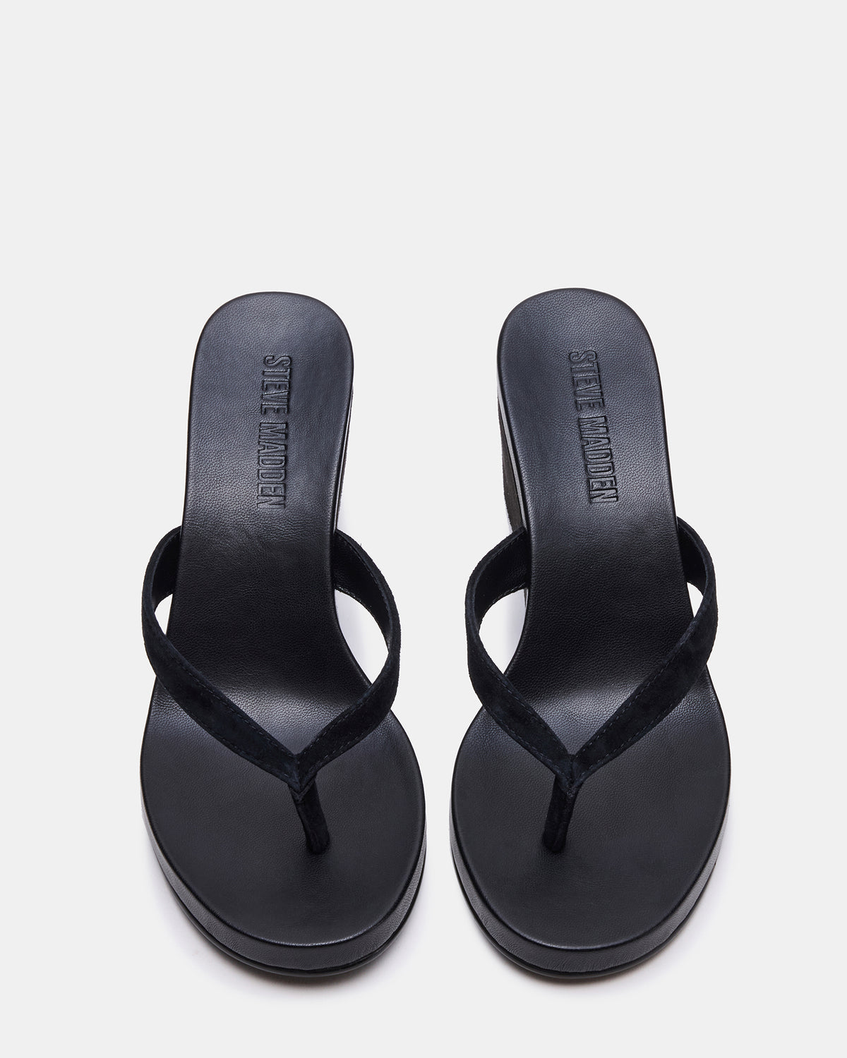 PLAYING Black Suede Thong Wedge Women's Sandal | Steve Madden Value