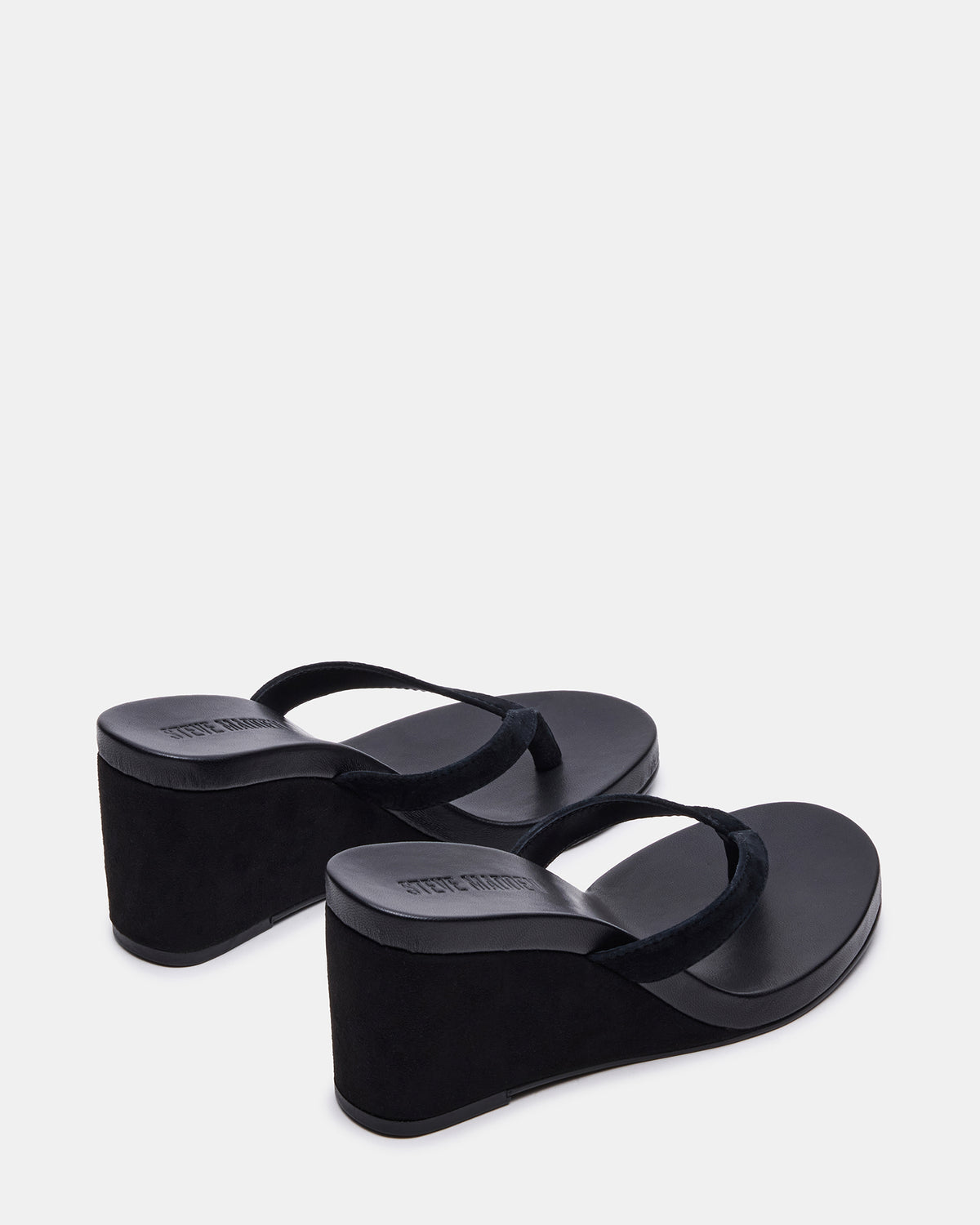 PLAYING Black Suede Thong Wedge Women's Sandal | Steve Madden Value