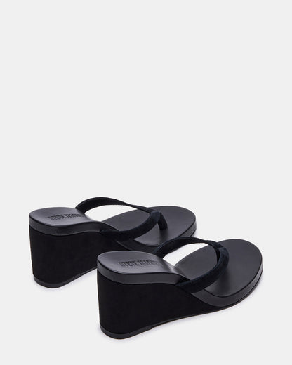 PLAYING Black Suede Thong Wedge Women's Sandal | Steve Madden Value