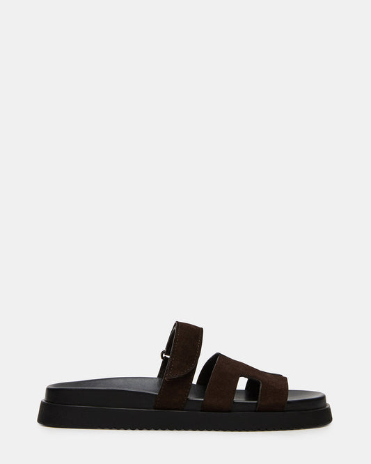 MAYVEN Chocolate Brown Suede Flatform Slide Women's Sandal | Steve Madden Deals