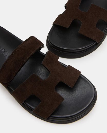 MAYVEN Chocolate Brown Suede Flatform Slide Women's Sandal | Steve Madden Deals