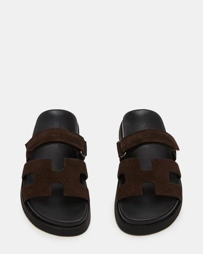 MAYVEN Chocolate Brown Suede Flatform Slide Women's Sandal | Steve Madden Deals