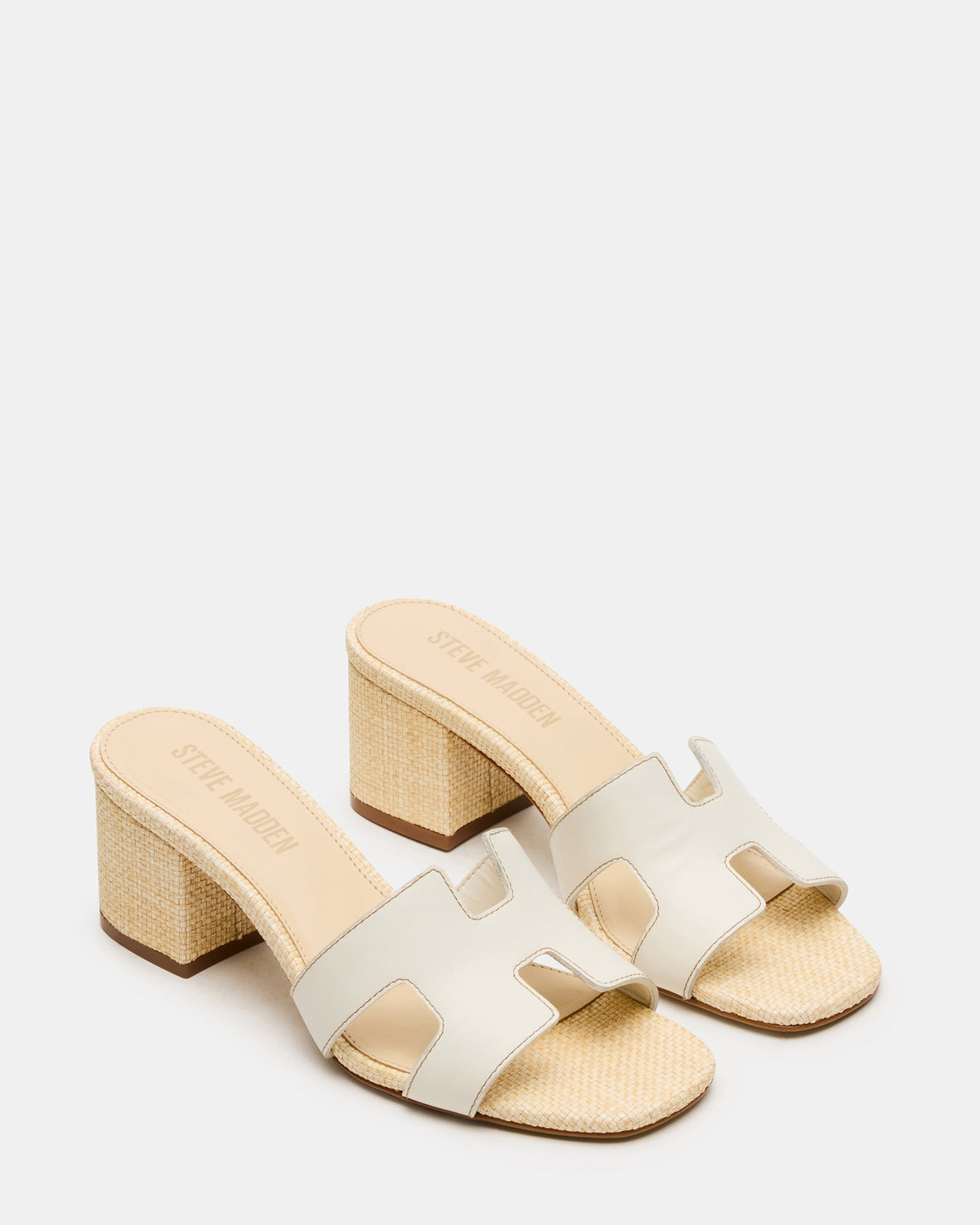 HANA BONE LEATHER Square-Toe Mule Block Heel Women's Sandal | Steve Madden Popular