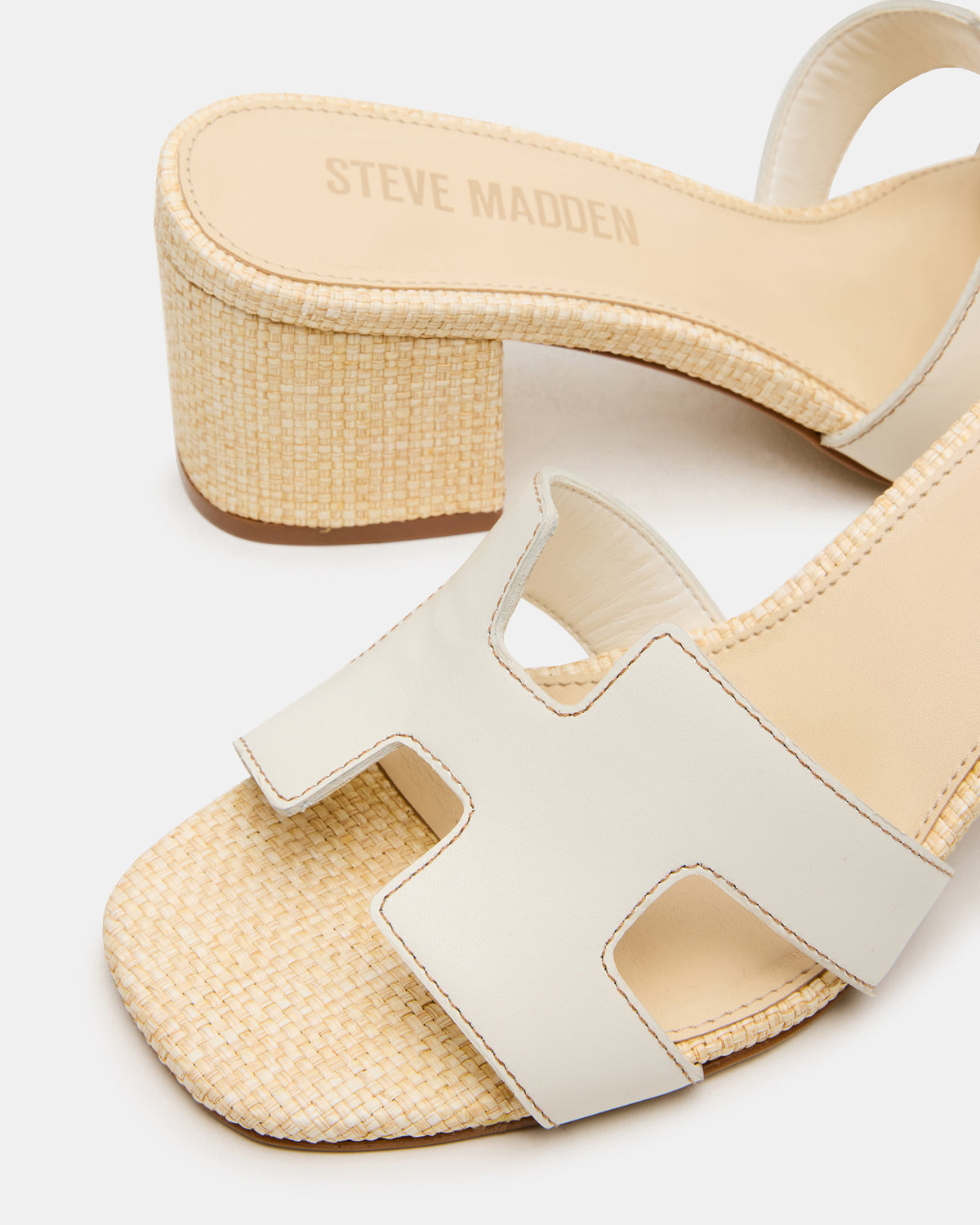 HANA BONE LEATHER Square-Toe Mule Block Heel Women's Sandal | Steve Madden Popular