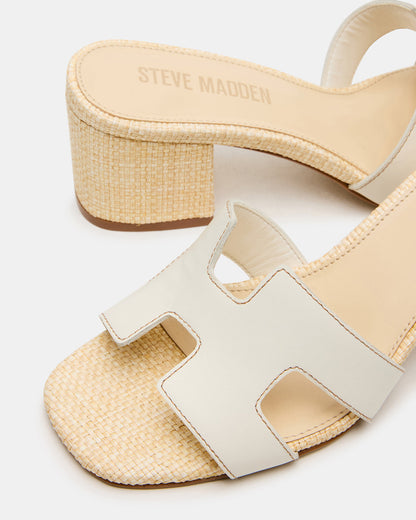HANA BONE LEATHER Square-Toe Mule Block Heel Women's Sandal | Steve Madden Popular