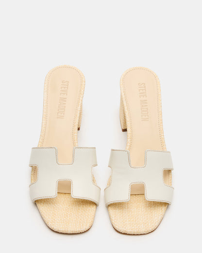 HANA BONE LEATHER Square-Toe Mule Block Heel Women's Sandal | Steve Madden Popular