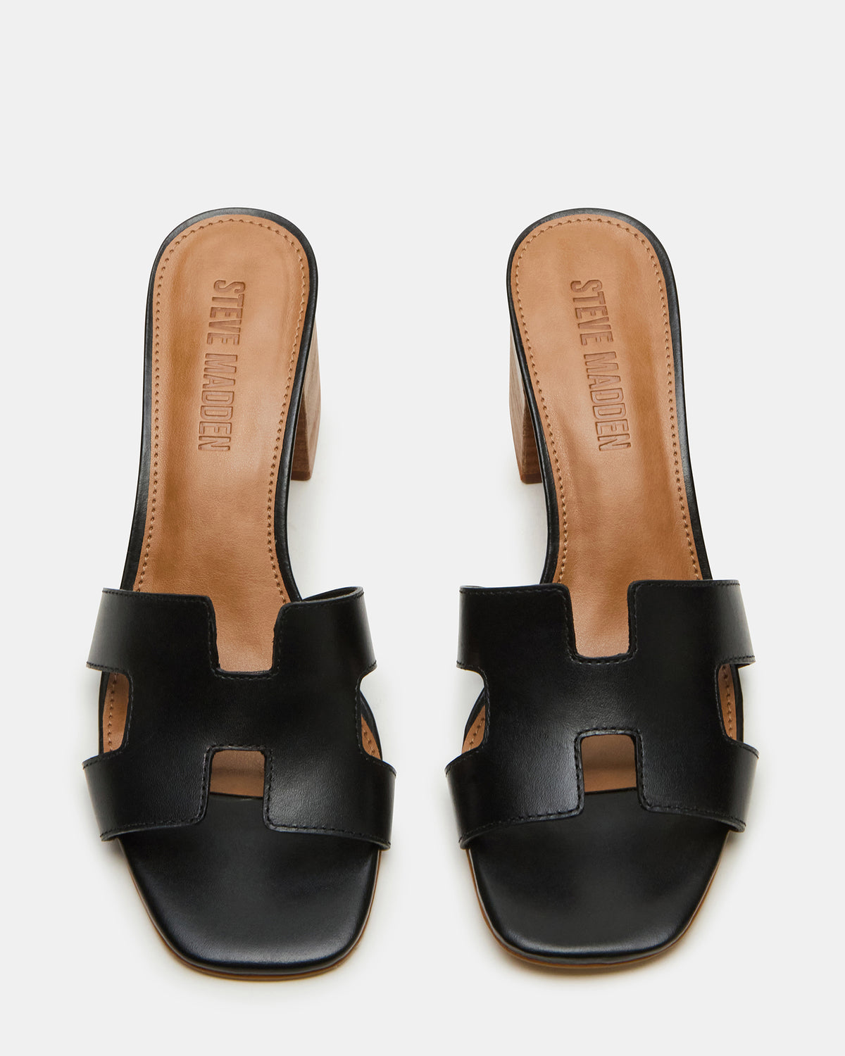 HANA Black Leather Square-Toe Mule Block Heel Women's Sandal | Steve Madden Best Price