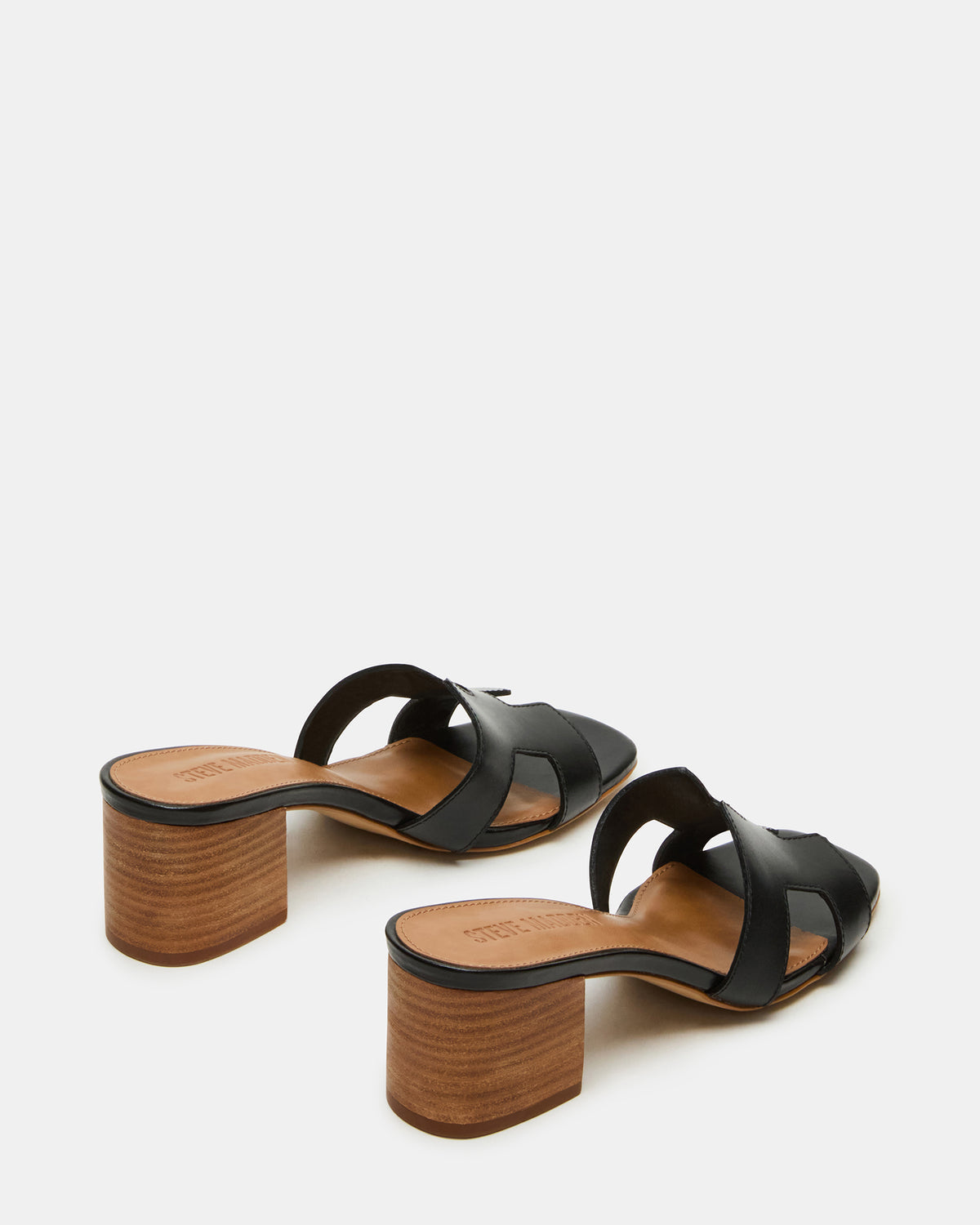 HANA Black Leather Square-Toe Mule Block Heel Women's Sandal | Steve Madden Best Price