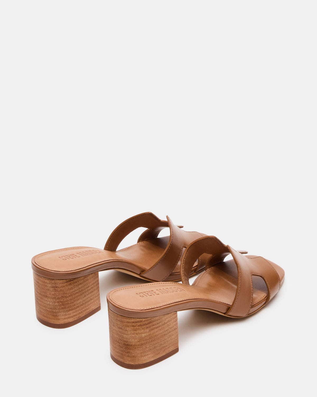 HANA Cognac Leather Square-Toe Mule Block Heel Women's Sandal | Steve Madden Essential