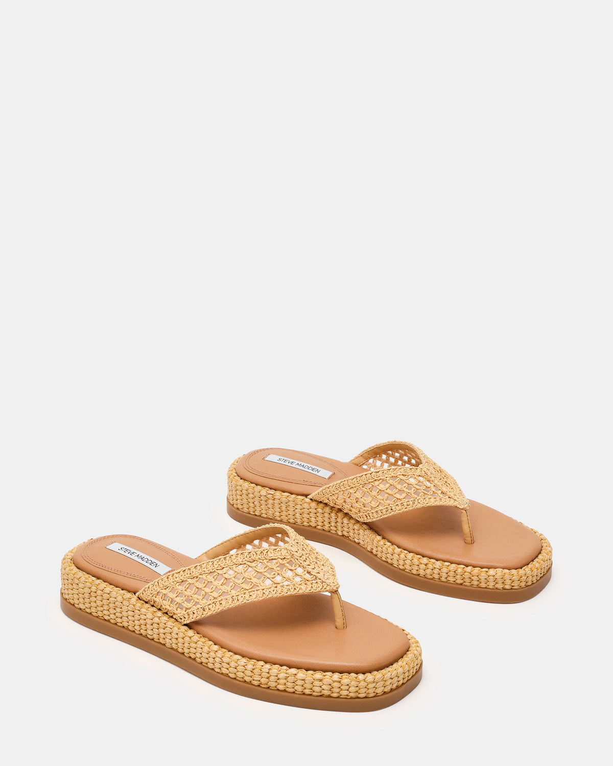 BELLA Natural Raffia Thong Square-Toe Platform Women's Sandal | Steve Madden Top Pick